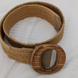 Vintage Stretchy Wooden Buckle,  Woven Fabric Belt